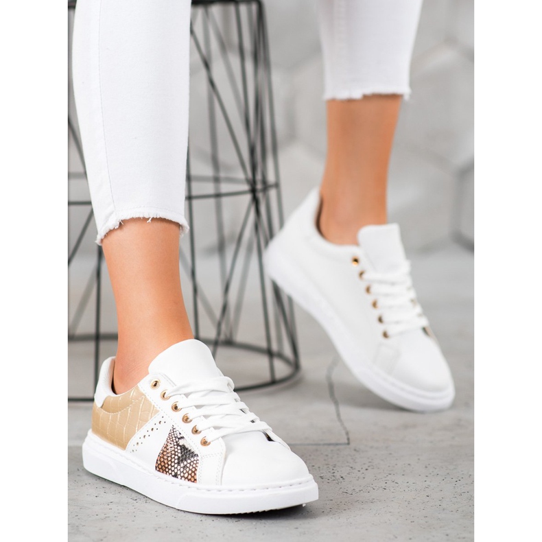 SHELOVET Comode scarpe da ginnastica bianche bianca giallo 2