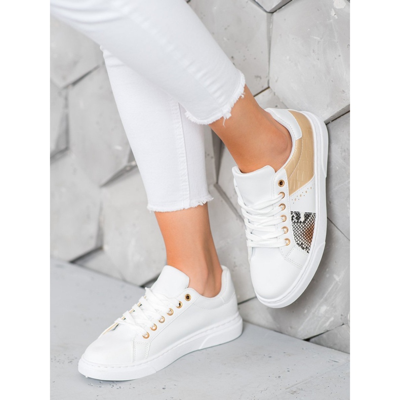 SHELOVET Comode scarpe da ginnastica bianche bianca giallo 1
