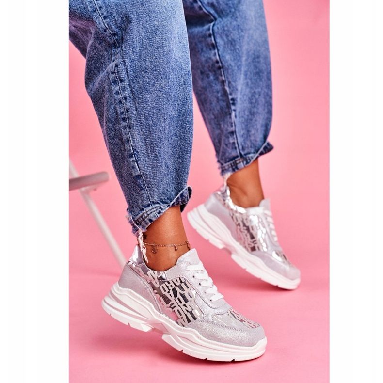 S.Barski Scarpe sportive da donna Sneakers in pelle argento Palm Bay grigio 2