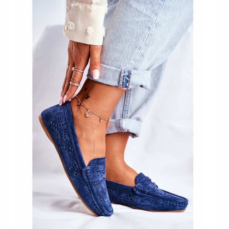 S.Barski Mocassini da donna con pelle traforata Blu Navy Salem 1