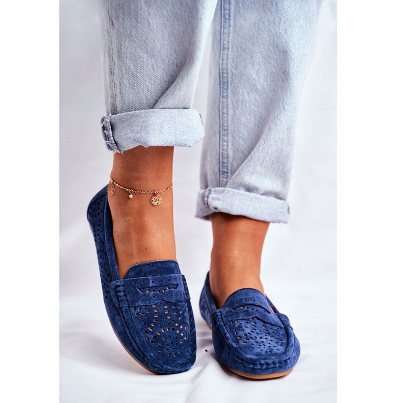 S.Barski Mocassini da donna con pelle traforata Blu Navy Salem 2