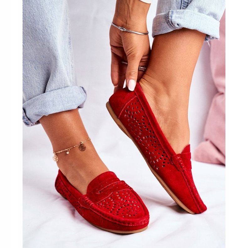S.Barski Mocassini da donna con pelle traforata Rosso Salem 1