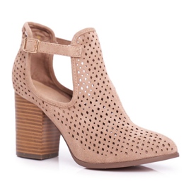 Stivali Donna Con Tacco Camoscio Traforato Beige Morrena 1