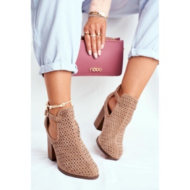 Stivali Donna Con Tacco Camoscio Traforato Beige Morrena 2
