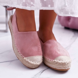 FRJ Espadrillas da donna in camoscio rosa contorno 2