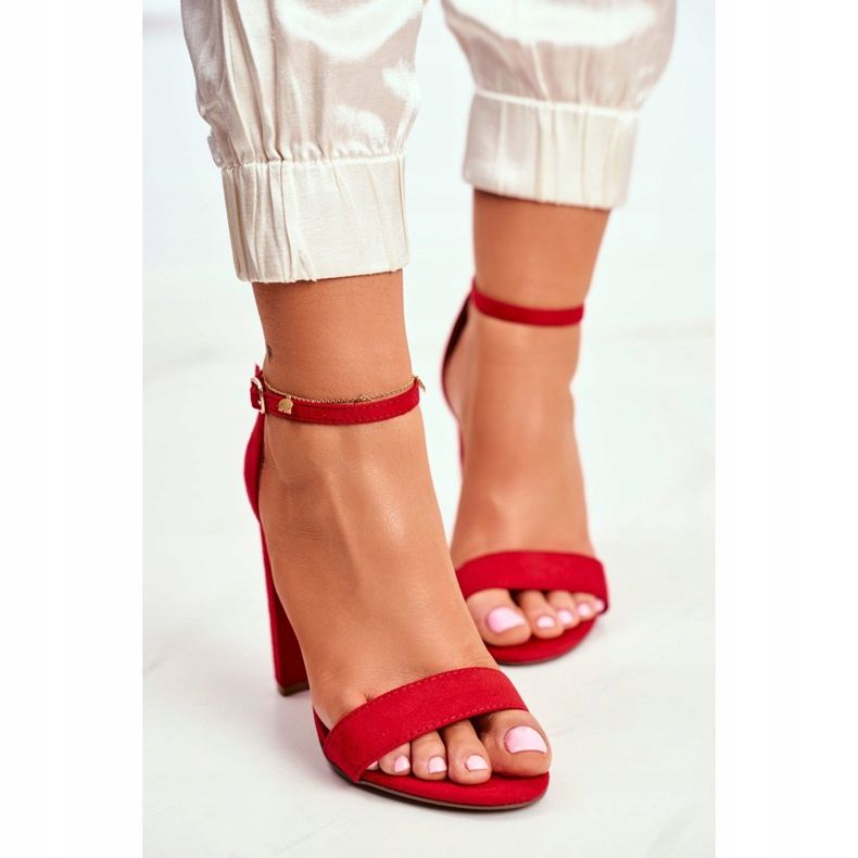 FW1 Sandali Donna Con Tacco Camoscio Rosso Anastasie 2
