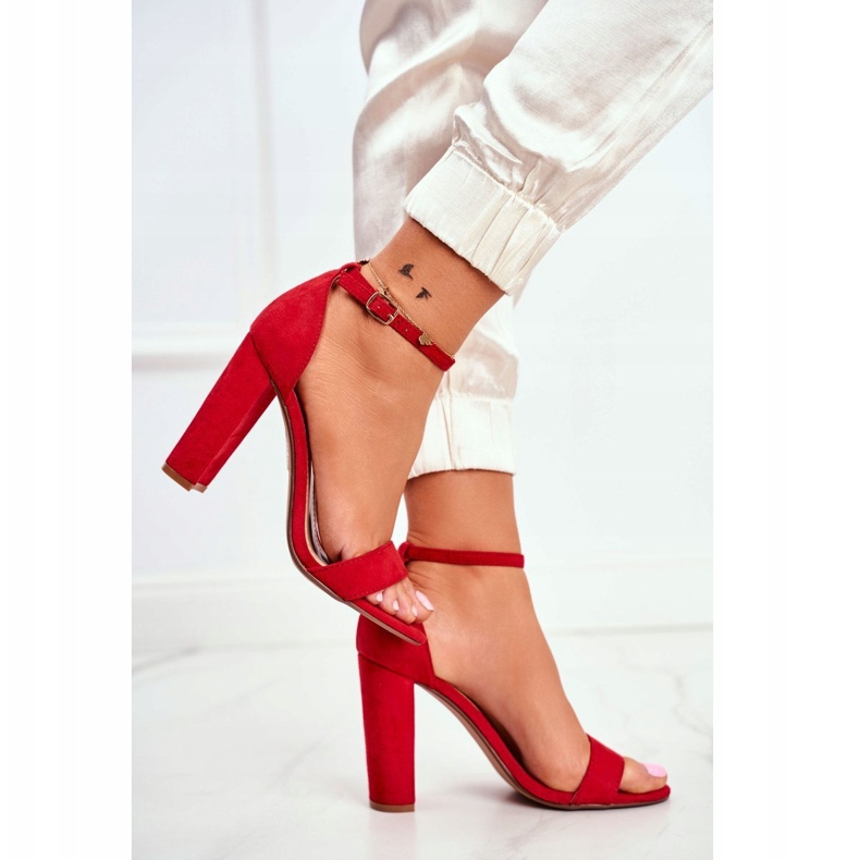 FW1 Sandali Donna Con Tacco Camoscio Rosso Anastasie 1