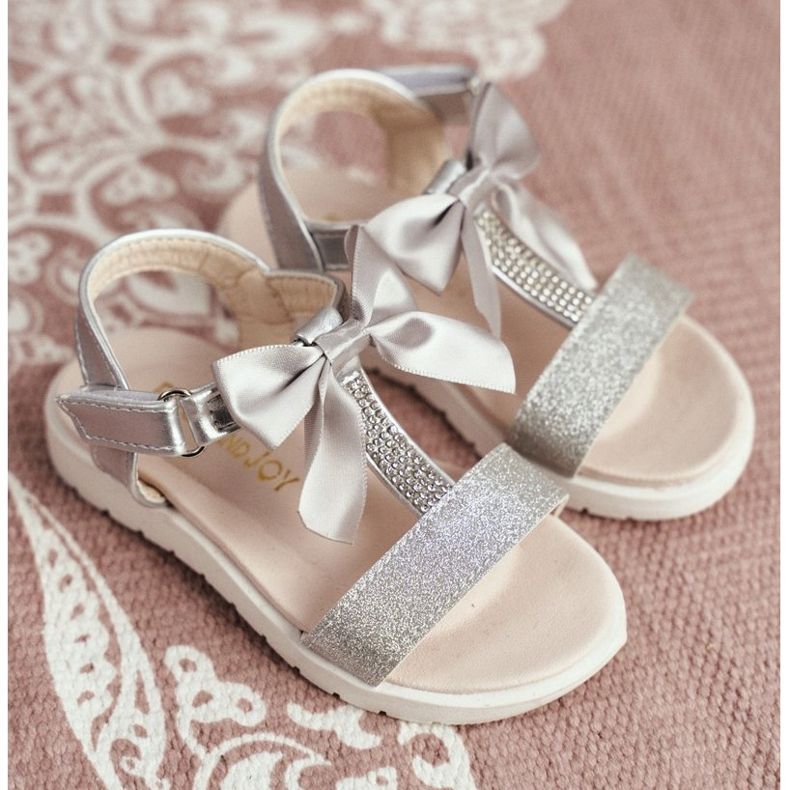 FRROCK Sandali Per Bambini Con Velcro Per Ragazze Argento Bella grigio 1