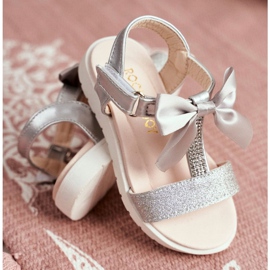 FRROCK Sandali Per Bambini Con Velcro Per Ragazze Argento Bella grigio 2