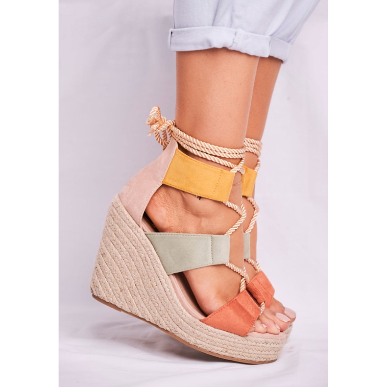 Bellucci Sandali da donna su espadrillas con zeppa Colorful Beautiful One marrone multicolore 2