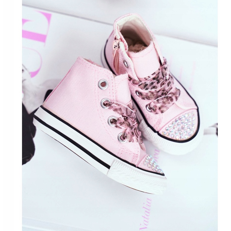 FRROCK Sneakers per bambini High Pink Strass Smile rosa 2