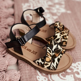 FRROCK Sandali Da Bambina Con Velcro Per Bambina Leopardo Mimi nero 2