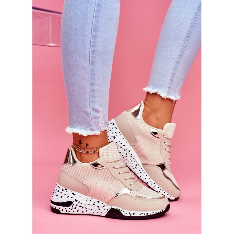 Scarpe Sportive Donna Zeppa Nascosta Beige Mollen 2
