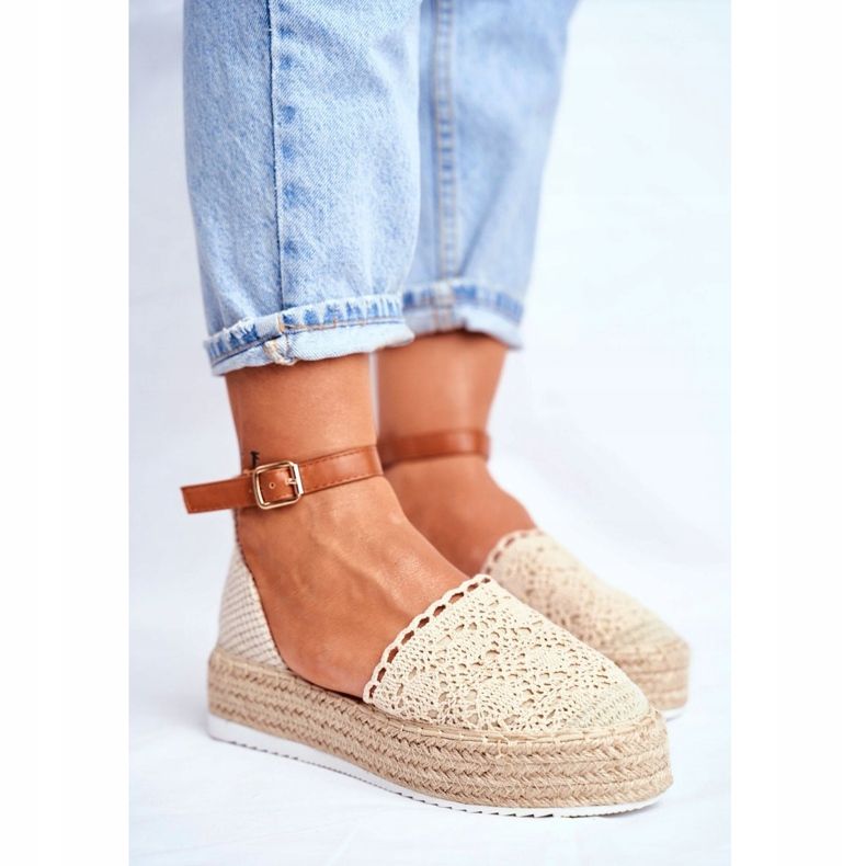 HAN Espadrillas da donna su piattaforma di lino primavera palmo beige 1
