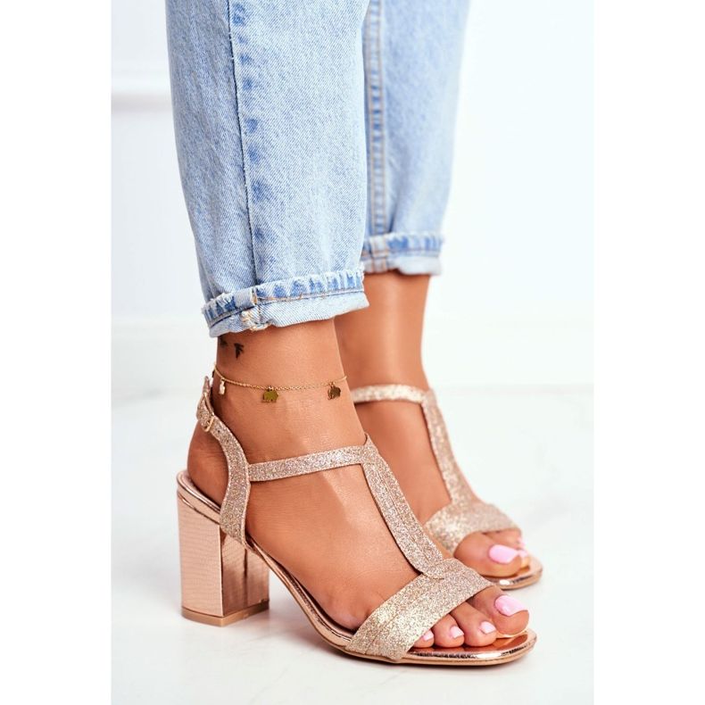 HAN Sandali da donna con tacco Glitter Champagne Perfecto rosa giallo 1