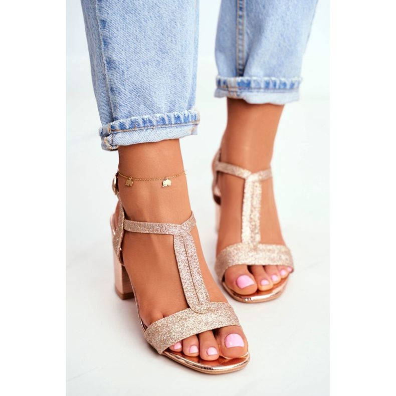 HAN Sandali da donna con tacco Glitter Champagne Perfecto rosa giallo 2