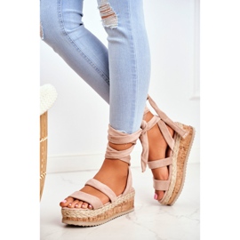 HAN Sandali Da Donna Sulla Piattaforma Legati Beige La Favorite 2