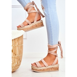 HAN Sandali Da Donna Sulla Piattaforma Legati Beige La Favorite 1