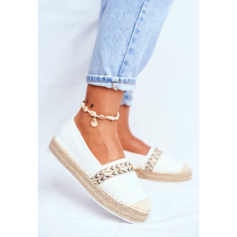 HAN Espadrillas da donna su piattaforma di lino bianca Midi 2