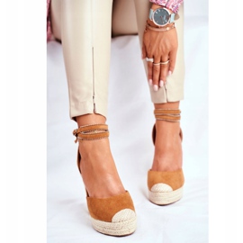 FB2 Sandali Da Donna Con Zeppa In Lino Cammello Canterola marrone 1
