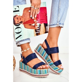 FW1 Sandali da donna su espadrillas con zeppa, blu navy Sandy 1