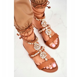 Sandali gladiatore da donna con cristalli Hype color cammello marrone 1