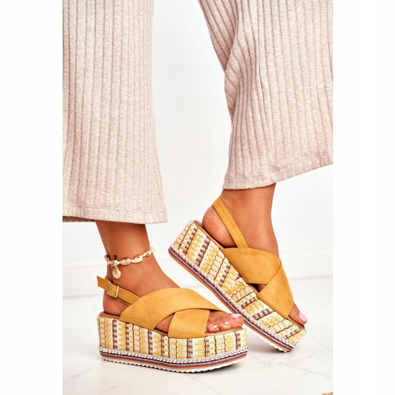 FW1 Sandali da donna su espadrillas con zeppa Yellow Sandy giallo 1