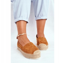 FB2 Espadrillas da donna sulla piattaforma in lino color cammello La Playa marrone 2
