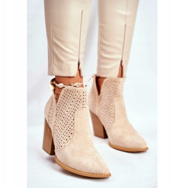 MSMG Stivali da donna con tacco scamosciato traforato tonalità beige chiaro 2