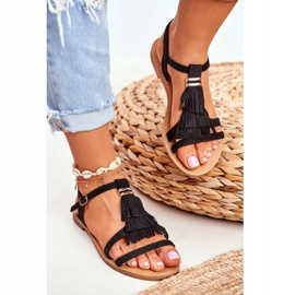 FRJ Sandali Donna Piatto Suede Boho Nero Lucami 2