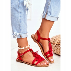 FJ1 Sandali Bassi Donna Scamosciato Boho Rosso Lucami 2