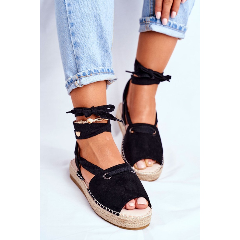 FRJ Espadrillas da donna sulla piattaforma di lino Nero Monacoz 1