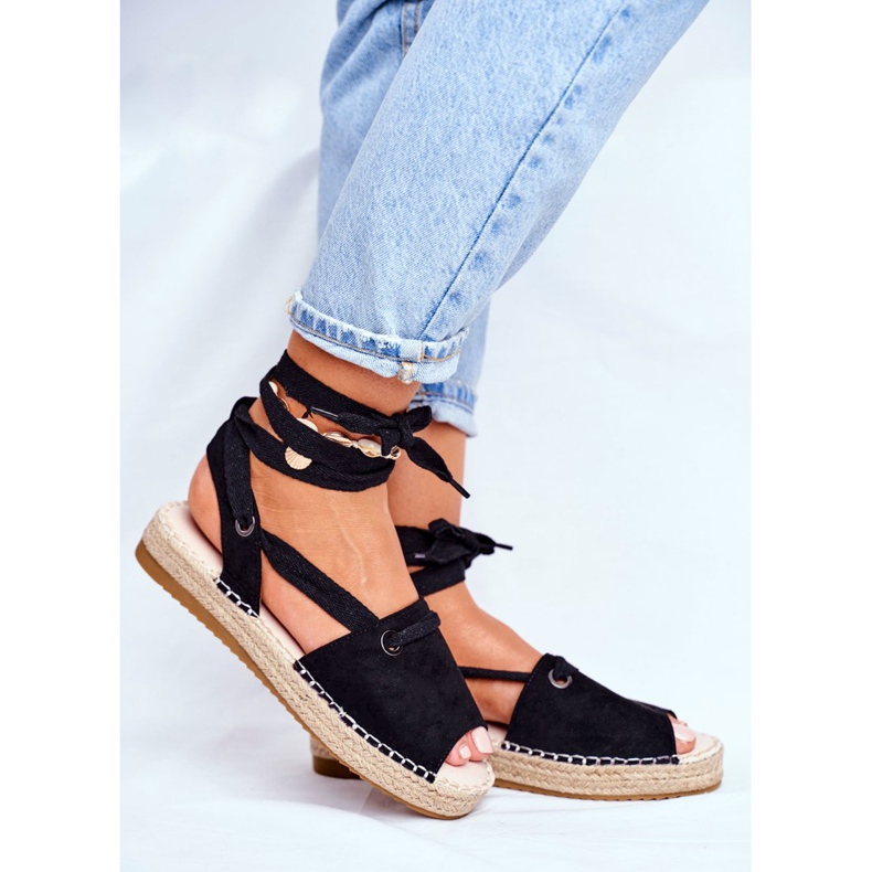 FRJ Espadrillas da donna sulla piattaforma di lino Nero Monacoz 2
