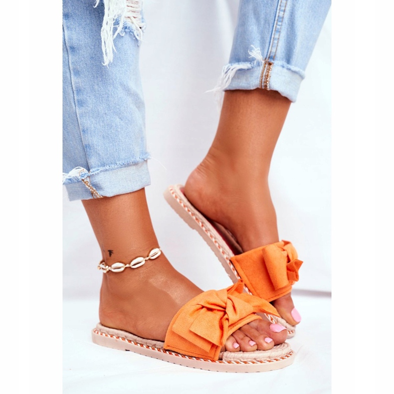 FJ1 Pantofole da donna con fiocco arancione neon Happiness arancia 2