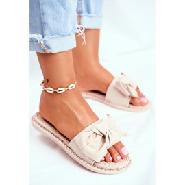 FRJ Pantofole Beige Happiness da donna con fiocco 2