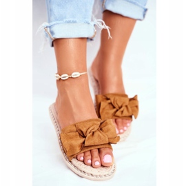 FRJ Pantofole da donna con fiocco Camel Happiness marrone 1
