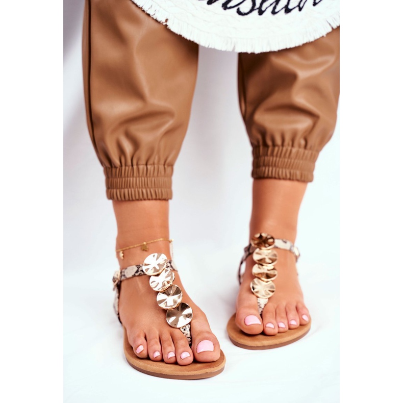 FJ1 Sandali Donna Eleganti Placcati Oro Serpente Casandra beige 1