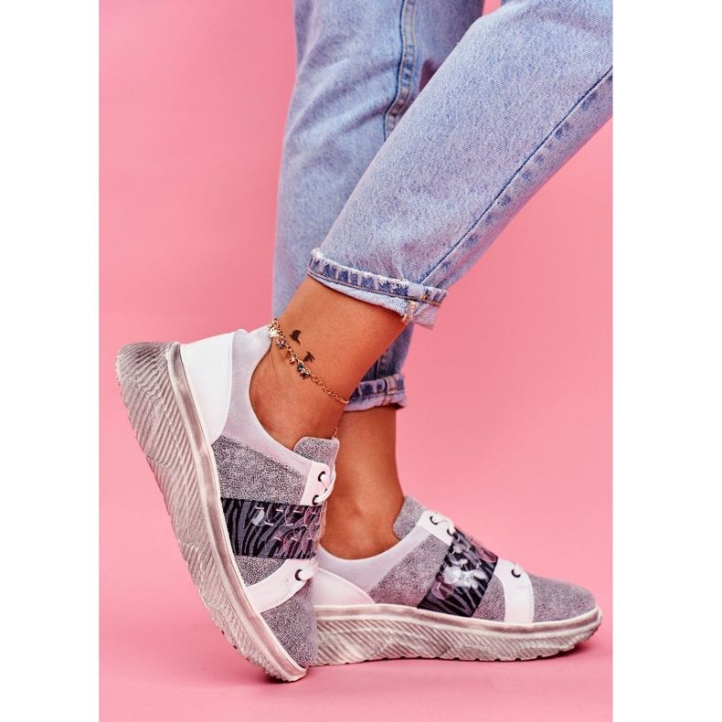 Scarpe sportive Sneakers in pelle da donna Maciejka 04448-03 bianco grigio 1