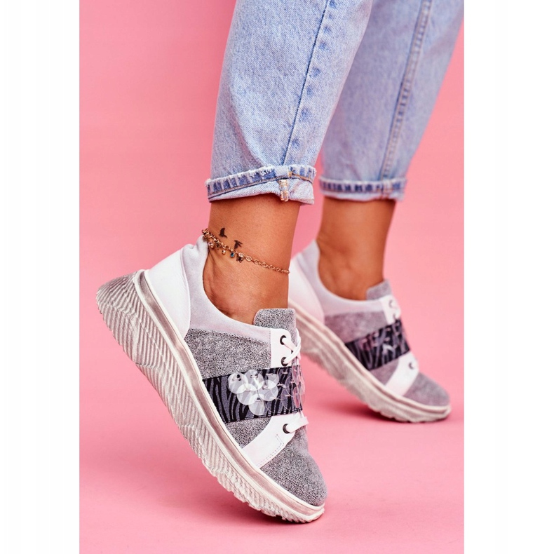 Scarpe sportive Sneakers in pelle da donna Maciejka 04448-03 bianco grigio 2