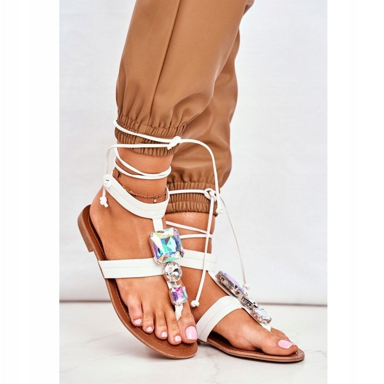 PS1 Sandali Donna Gladiatore Con Cristalli Bianco Volare bianca 1