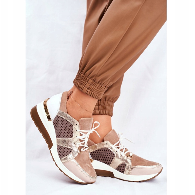 Scarpe Sportive Donna Sneakers Pelle Nicole Beige 2562 Daina 1