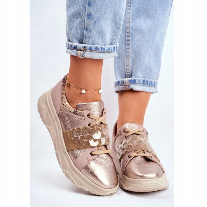 Scarpe sportive Sneakers in pelle da donna Maciejka 04448-25 beige multicolore d'oro 2