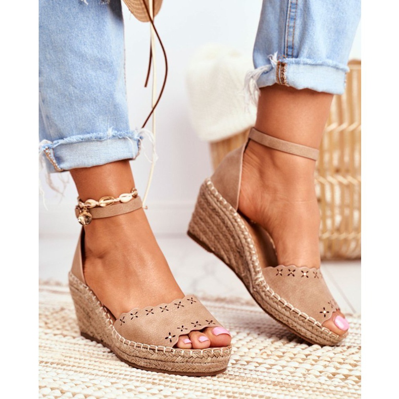 EVE Sandali da donna su espadrillas con zeppa Beige Sagittario 1