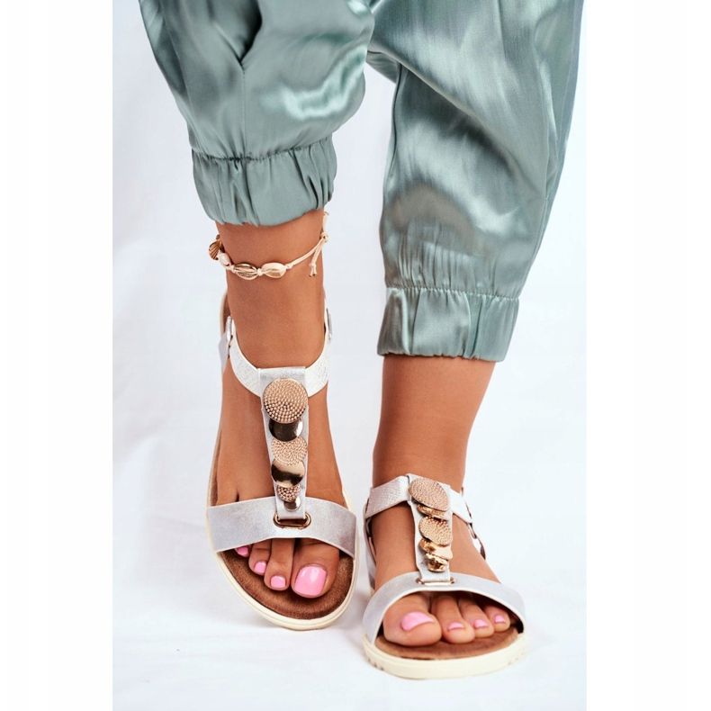 EVE Sandali piatti da donna argento con decorazioni Milton grigio 2