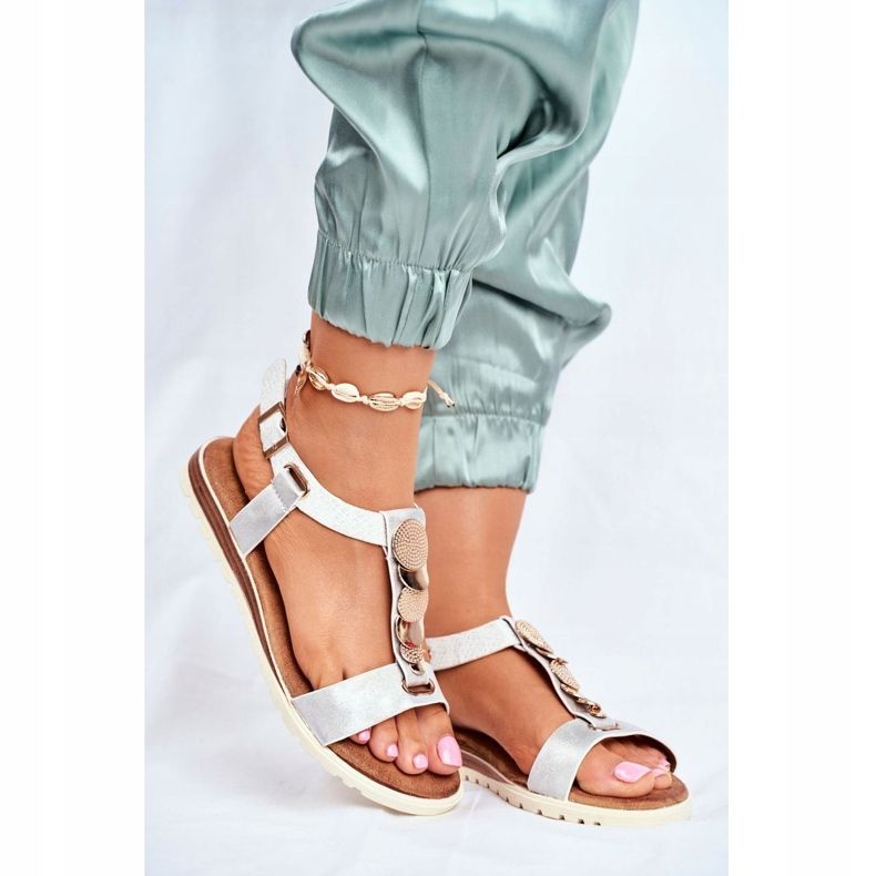 EVE Sandali piatti da donna argento con decorazioni Milton grigio 1