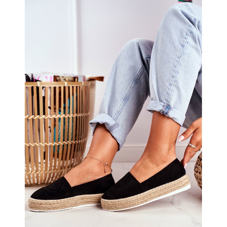 SEA Espadrillas da donna con suola spessa in lino nero Febi 2