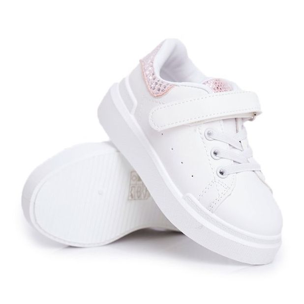 FRROCK Scarpe sportive per bambini Ilonka bianche con velcro bianco rosa 1