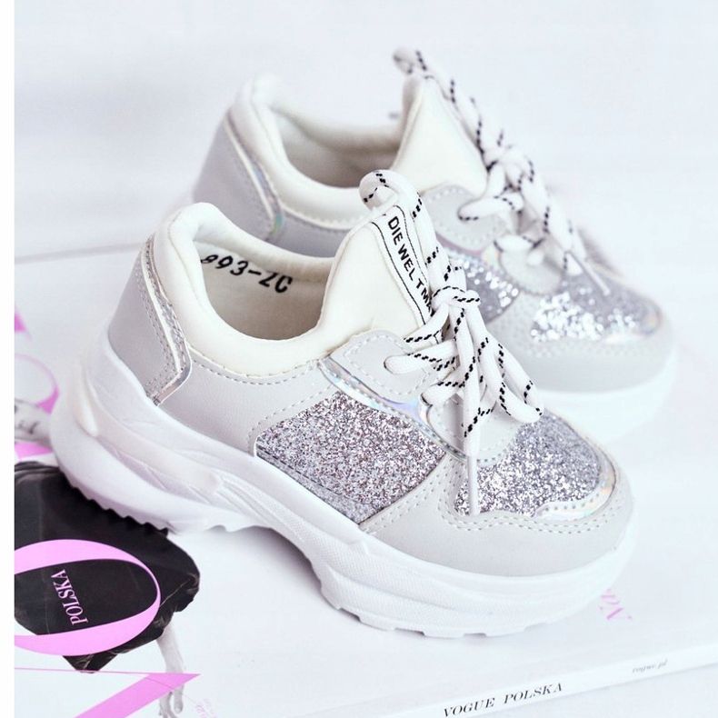 FRROCK Scarpe Sportive per Bambini con Broccato Argento Matylda bianca grigio 1