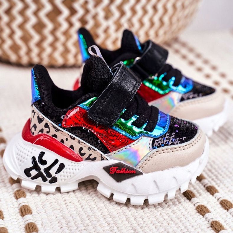 FRROCK Scarpe Sportive Bambino Con Velcro Nere Be Happy nero multicolore 2