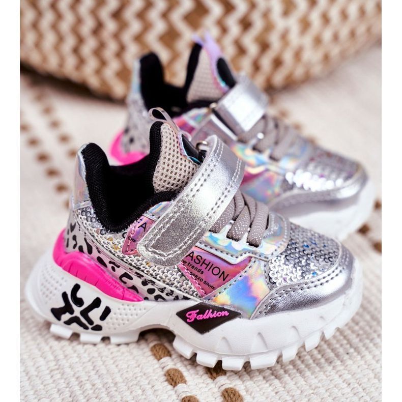 FRROCK Scarpe Sportive Bambini Con Velcro Argento Be Happy grigio 1